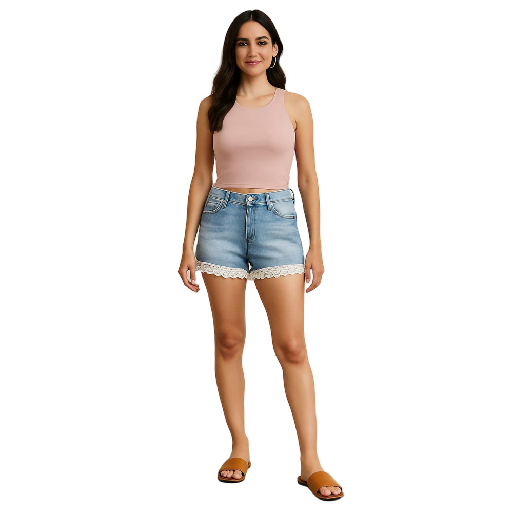 Mossimo Supply Co. Size 15 Light Wash Denim Shorts  White Lace Trim